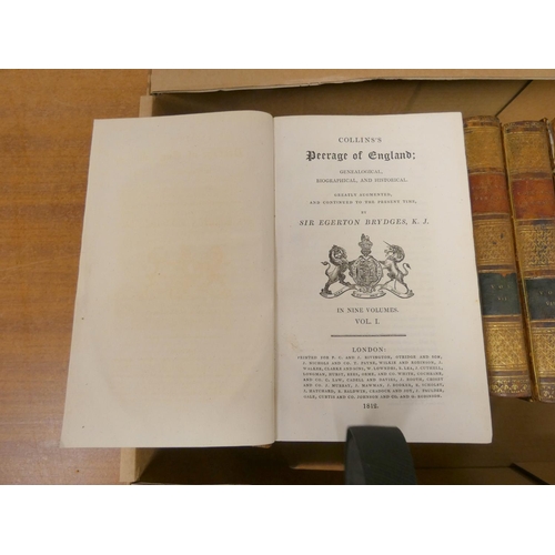 136 - BRYDGES SIR EGERTON (Ed).  Collins's Peerage of England. 9 vols. Eng vignettes. Calf, worn cond. 181... 