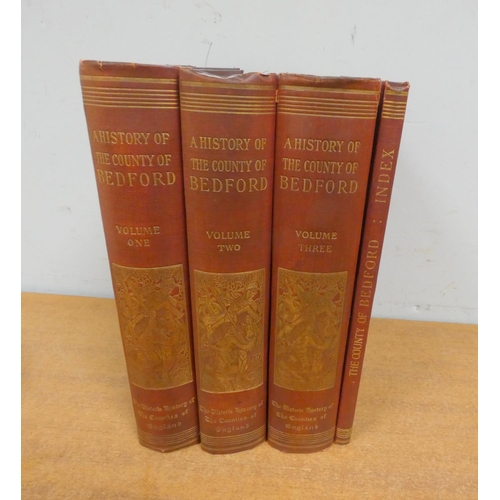 138 - Victoria History.  The County of Bedford. 3 vols. plus Index vol. Illus. Folio. Orig. red cloth. Ex ... 