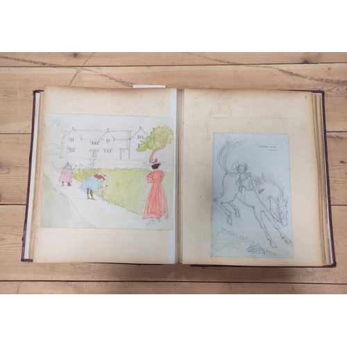 27 - Scrapbook.  Drawings.  Quarto album, rather worn, of misc. cuttings of works of art etc. (incl. eque... 