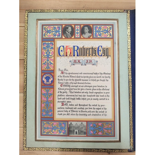 63 - Presentation Address to Charles Roberts Esquire M.A. J.P. from members of the Lincoln Liberal Club, ... 