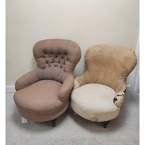 392 - Two upholstered lady's chairs, c.1880's, by Cornelius V. Smith, each on ring turned tapered ebonised... 