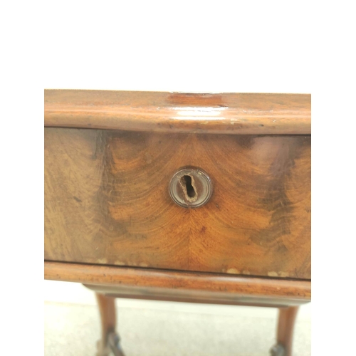 417 - Victorian mahogany sewing/work table, the shaped hinged top enclosing pigeon holes with covers above... 