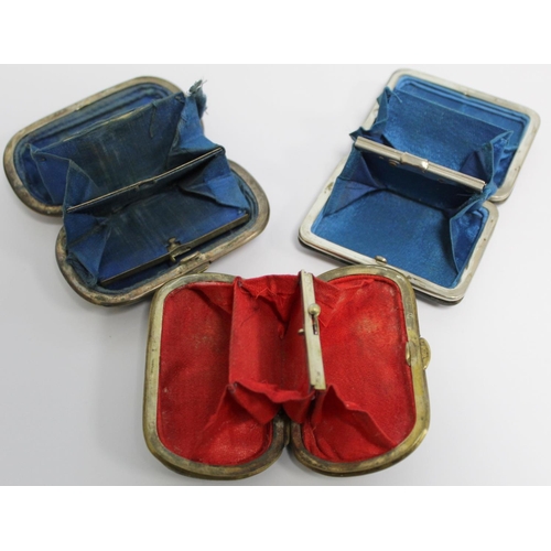 182 - Three 19th century tortoiseshell coin purses with white metal inlay, one inscribed 