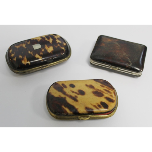 182 - Three 19th century tortoiseshell coin purses with white metal inlay, one inscribed 