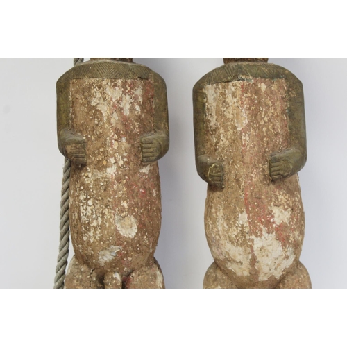 358 - Pair of African tribal Gabon/DRC Ambete Mbete carved wooden standing reliquary figures of typical fo... 