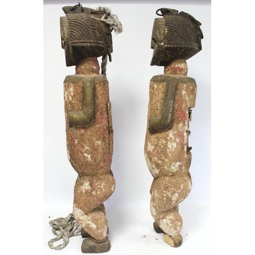 358 - Pair of African tribal Gabon/DRC Ambete Mbete carved wooden standing reliquary figures of typical fo... 