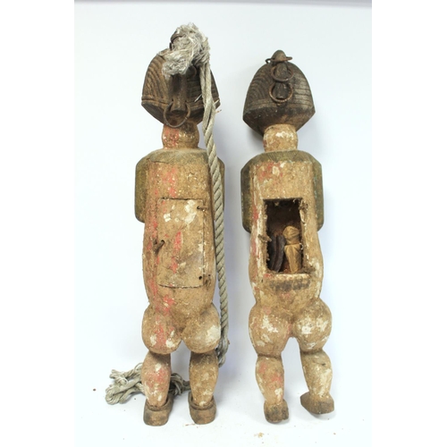 358 - Pair of African tribal Gabon/DRC Ambete Mbete carved wooden standing reliquary figures of typical fo... 