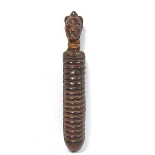 364 - African tribal carved hardwood standing figure, possibly Fang, the torso with cane binding, 33cm hig... 