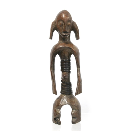 364 - African tribal carved hardwood standing figure, possibly Fang, the torso with cane binding, 33cm hig... 