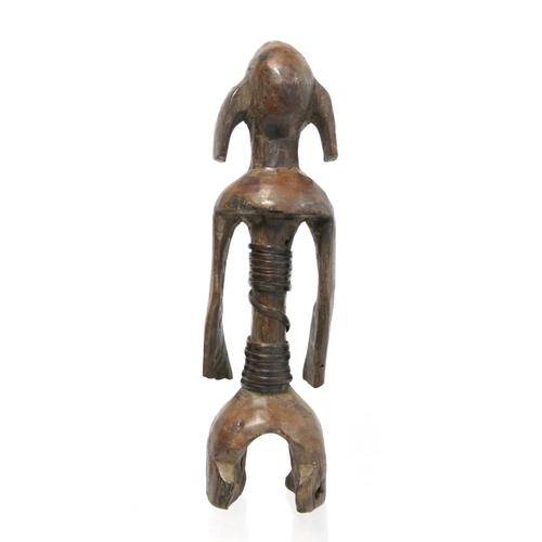 364 - African tribal carved hardwood standing figure, possibly Fang, the torso with cane binding, 33cm hig... 