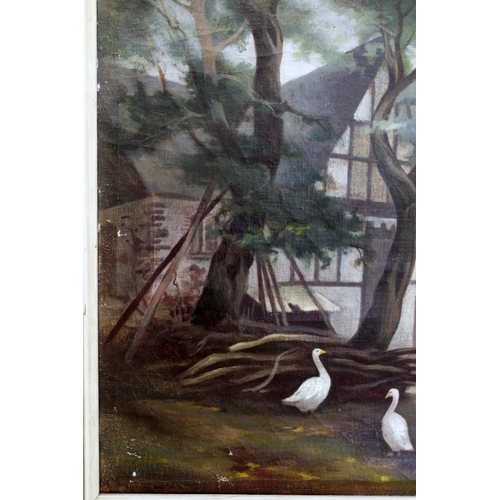 383 - Mayimi Gander (Mid 20th century Continental School).Farmyard with geese. Oil on canvas. 62... 