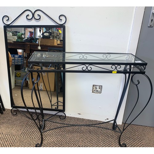 515 - Wrought iron and glass hall table and mirror