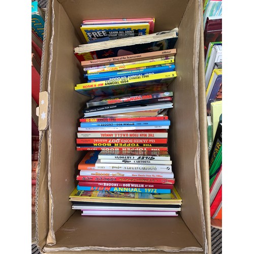 394 - Four boxes of various books including The Broons, Topper Annuals, Roy Rogers ( 4 boxes)