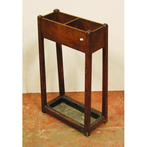 367 - Arts & Crafts 1930s oak stick stand in the manner of Keswick Lake School, decorated with small m... 