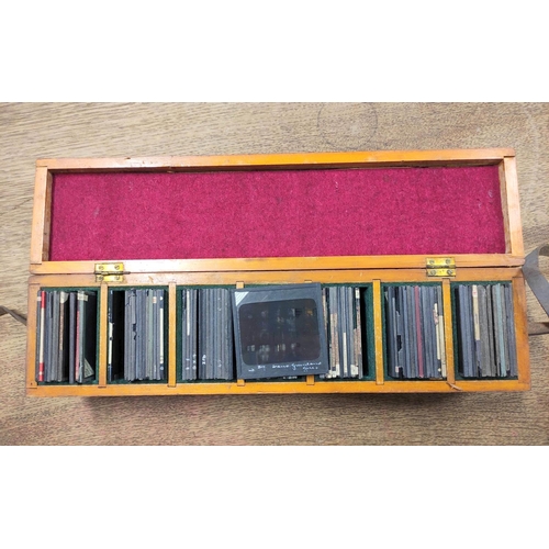 79 - Box of approx 85 mixed monochrome & colour glass slides many by Newton & Co, comprising of c... 