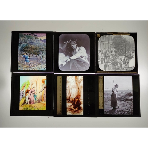 80 - Two boxes of approx 119 mixed monochrome & colour glass slides many by Newton & Co, comprisi... 