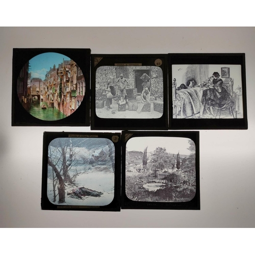 83 - Four cartons of approx 28 mixed monochrome & colour glass slides including religious and moral s... 