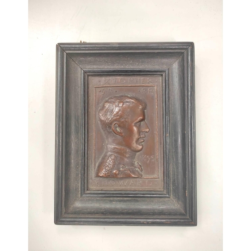 70 - Framed bronze relief portrait of Christopher Howard 5th RB, dated 1895, unattributed 11.5cm x 8cm.... 