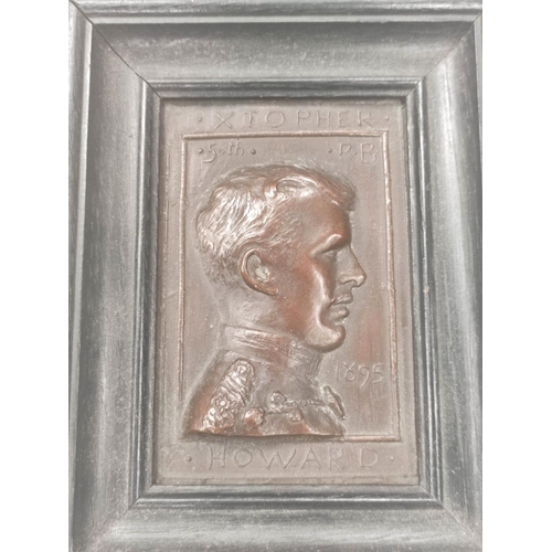 70 - Framed bronze relief portrait of Christopher Howard 5th RB, dated 1895, unattributed 11.5cm x 8cm.... 