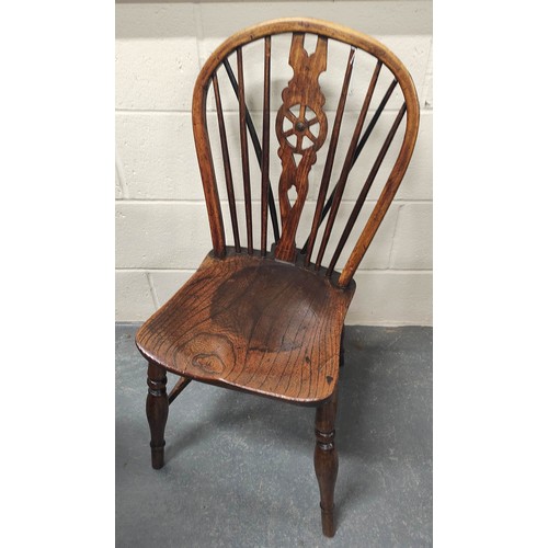 408 - Ladies ash Windsor chair, the hoop frame and pierced splat on turned supports united by turned under... 