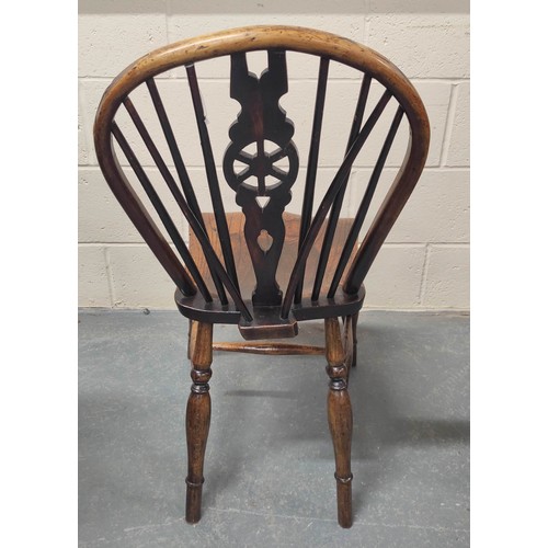 408 - Ladies ash Windsor chair, the hoop frame and pierced splat on turned supports united by turned under... 