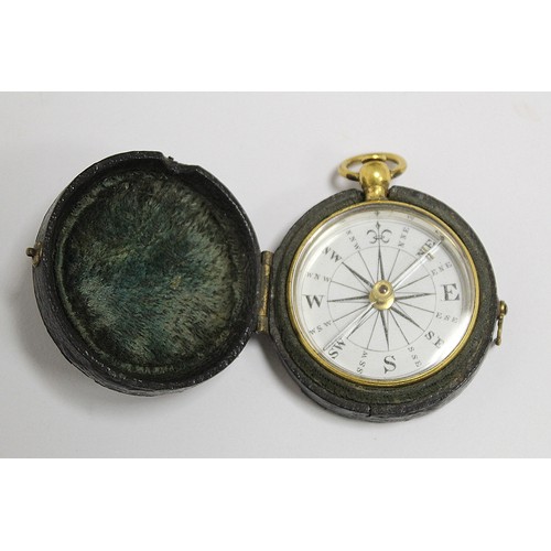 188 - Georgian brass compass by Bate London, 37mm, another with enamel dial, cased, c1800 two other compas... 