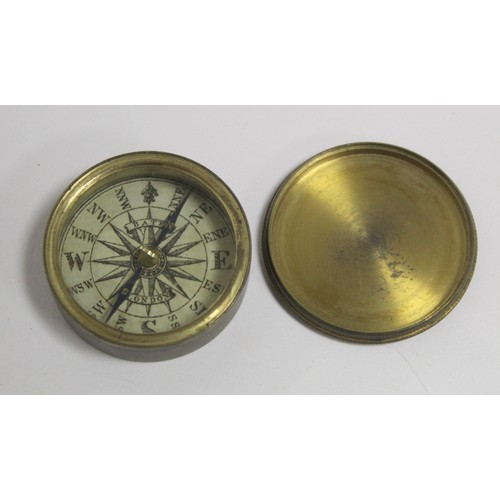 188 - Georgian brass compass by Bate London, 37mm, another with enamel dial, cased, c1800 two other compas... 