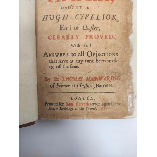 91 - MAINWARING SIR THOMAS. The Legitimacy of Amicia, Daughter of Hugh Cyveliok, Earl of Chester, Clearly... 