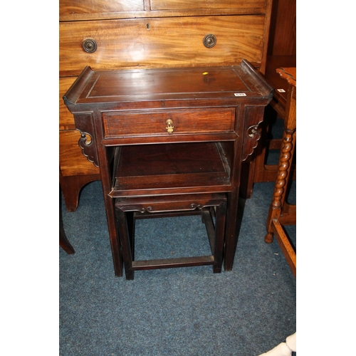 649 - Oriental hardwood side cabinet with occasional table below, 71cm tall.