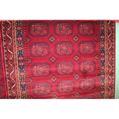 675 - Handmade Persian Tribal red ground fringed multi bordered hall runner, 185cm x 80cm.