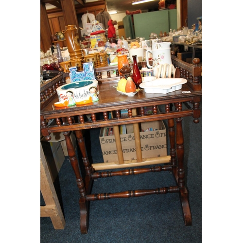 696 - Mahogany galleried side table with turned stretches.