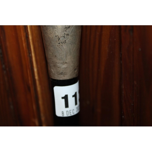 113 - Silver top ebonised walking cane.