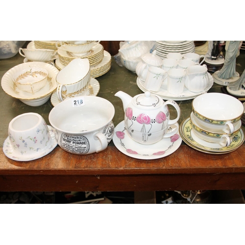 218 - Minton Ashworth soup coupes and saucers, a Royal Worcester Forget-me-not pot, a Portmeirion Chemist ... 