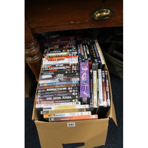 247 - Box containing DVDs.