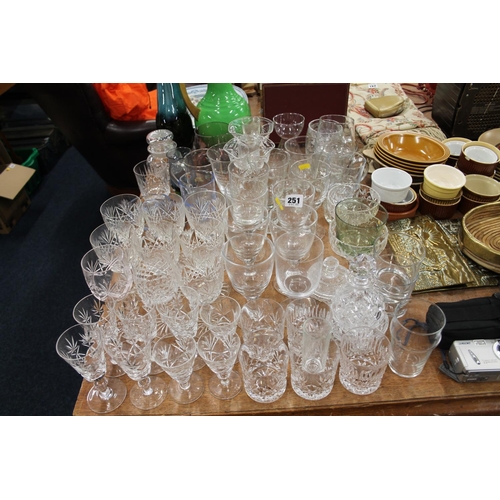 251 - Glassware and crystal to include tumblers, decanters, drinking glasses, etc.