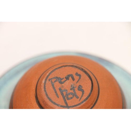 100K - Studio pottery drip glazed bowl, signed Pens Pots to base, 14cm diameter.