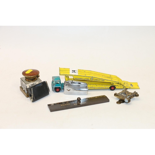 34 - Lesney Matchbox series Guy Warrior car transporter, two Ronson lighters, Inkwell, door knocker and a... 
