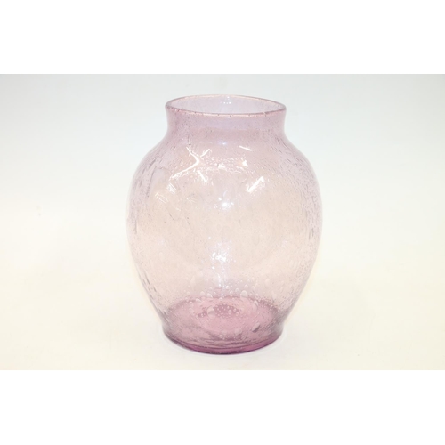 50 - Scottish art glass vase in pale purple with micro bubble decoration. Possibly Monart. 20cm.