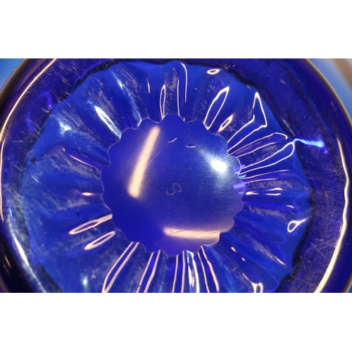 54 - Cobalt blue glass footed bowl, S mark to the base. 23cm diameter.