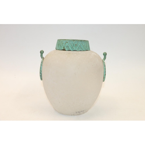 58 - Roman style twin handled glass vase. 21cm.