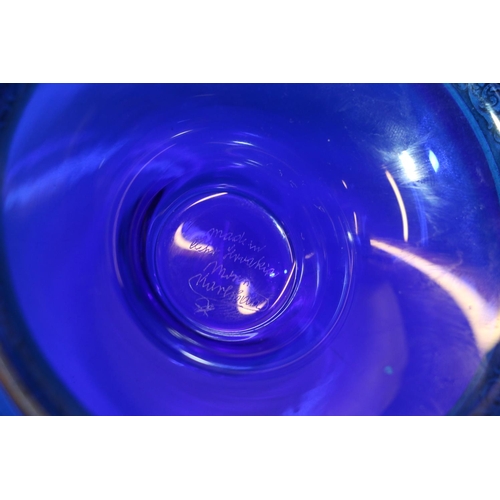 65 - Czechoslovakian cobalt blue glass bowl with gilt rims by Moser Karlsbad, etched signature to the bas... 