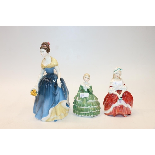 87 - Three Royal Doulton figurines, Melanie HN2271, Belle HN2340 and Peggy HN2039, (3).