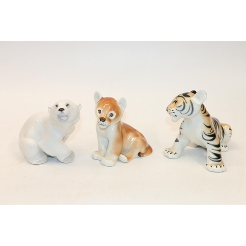 91 - Three Russian animal cub models. Tiger, lion and polar bear. (3).