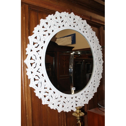 703 - White painted framed wall mirror, 90cm diameter.