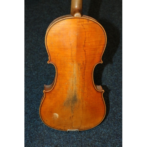 192 - Cased antique violin and bow.