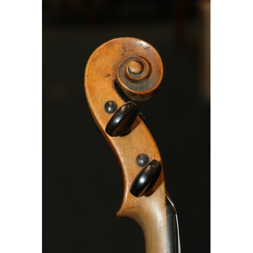 192 - Cased antique violin and bow.