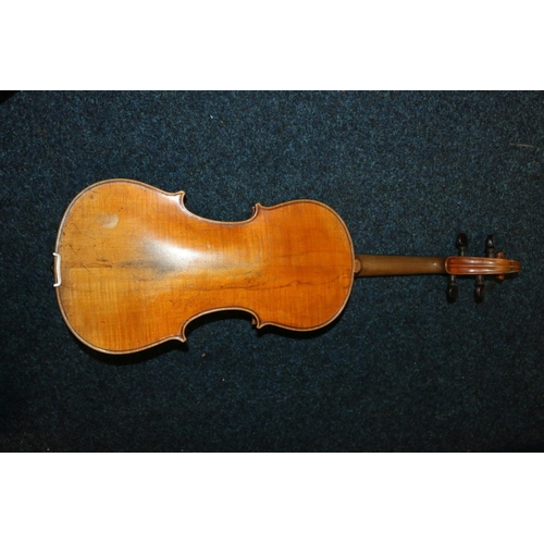 192 - Cased antique violin and bow.