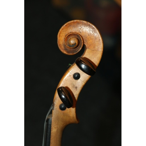 192 - Cased antique violin and bow.