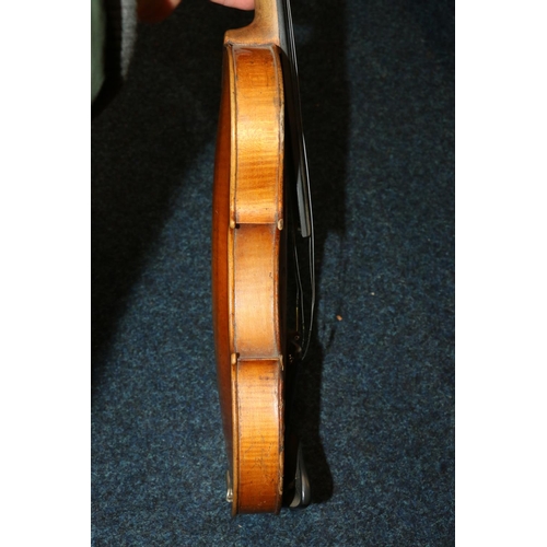 192 - Cased antique violin and bow.