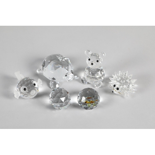 Swarovski crystal Teddy Bear; Hedgehog & Fish; together with two other cut  glass ornaments (6)